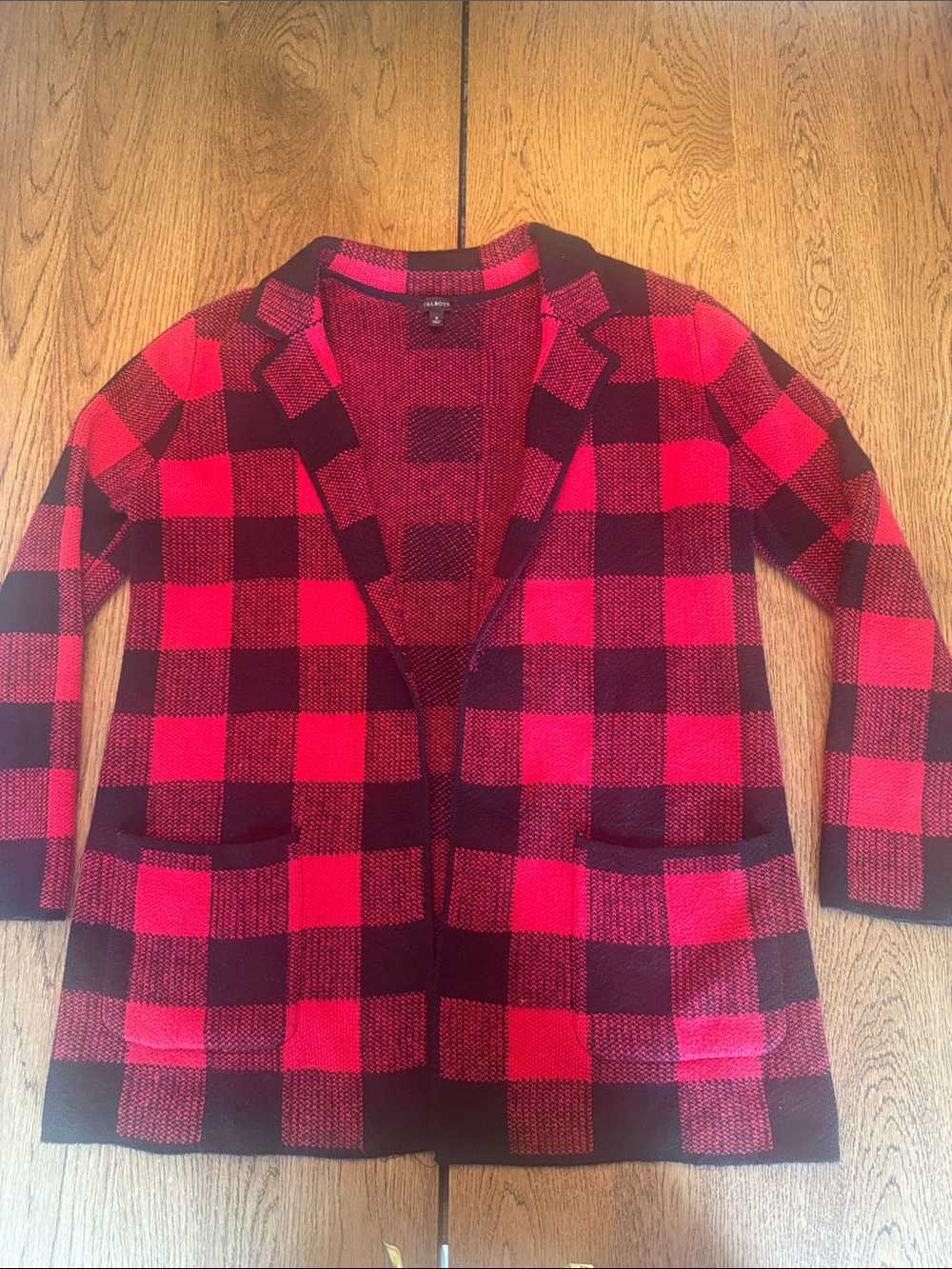 Talbots Red Plaid Open-Front Coatigan